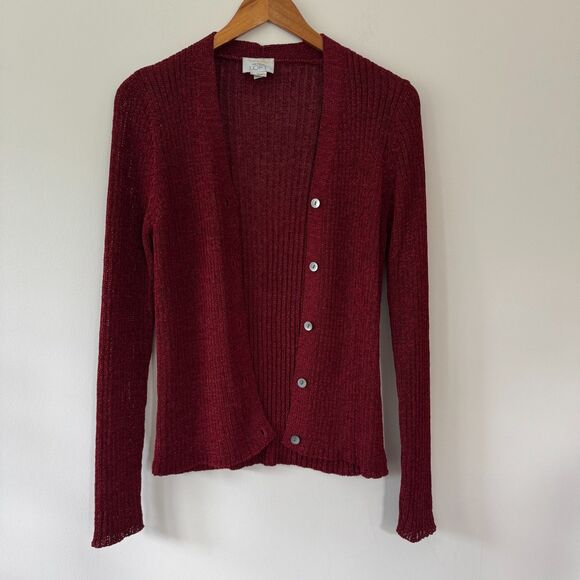 Ann Taylor LOFT Burgundy Ribbed Knit Cardigan Size Medium - Picture 1 of 6